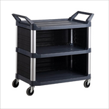 135kg Hi-5 3 Shelf Utility Cart with Enclosed End Panels on 3 Sides Black