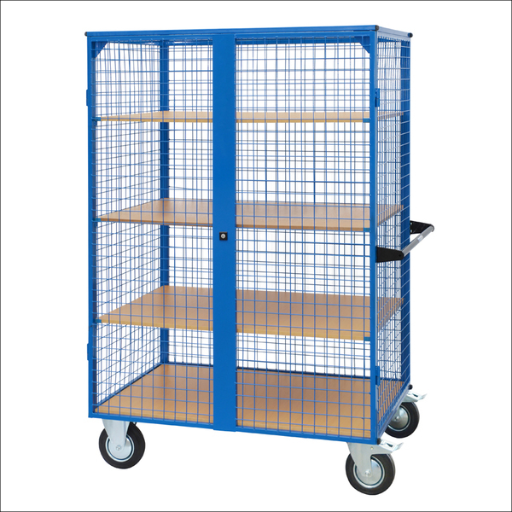 Mesh Cage Trolley with Timber Shelves
